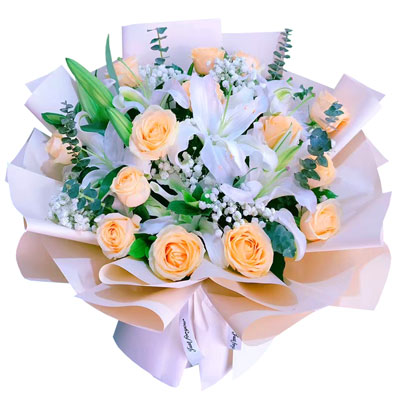 漳州16朵香槟玫瑰2支百合，爱的温暖和幸福