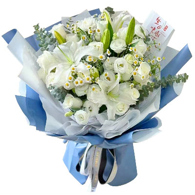 漳州11朵白玫瑰桔梗百合，爱永恒不息