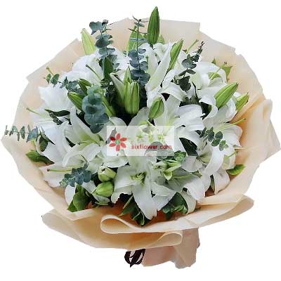 漳州9支白色多头百合，祝福你幸福