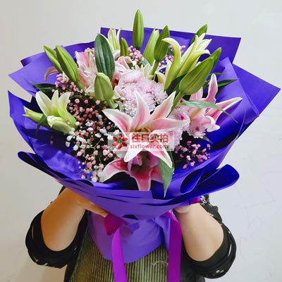 漳州6支粉色多头百合，真诚的问候
