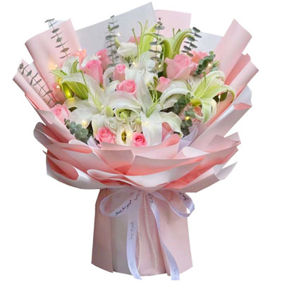 漳州16朵粉玫瑰百合，感情稳定坚固